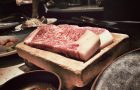 Two fresh cuts of authentic Kobe steak in a restaurant in Kobe, Japan.